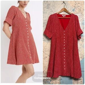 Madewell Silk Button Down Dress, Mini Floral Print, Red, 14